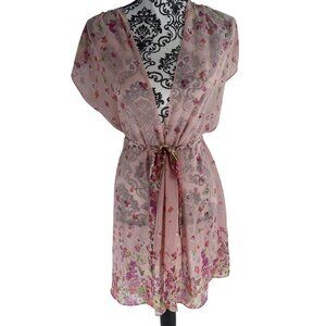 Oscar De La Renta Pink Label Floral Sheer Robe With Tie Waist M